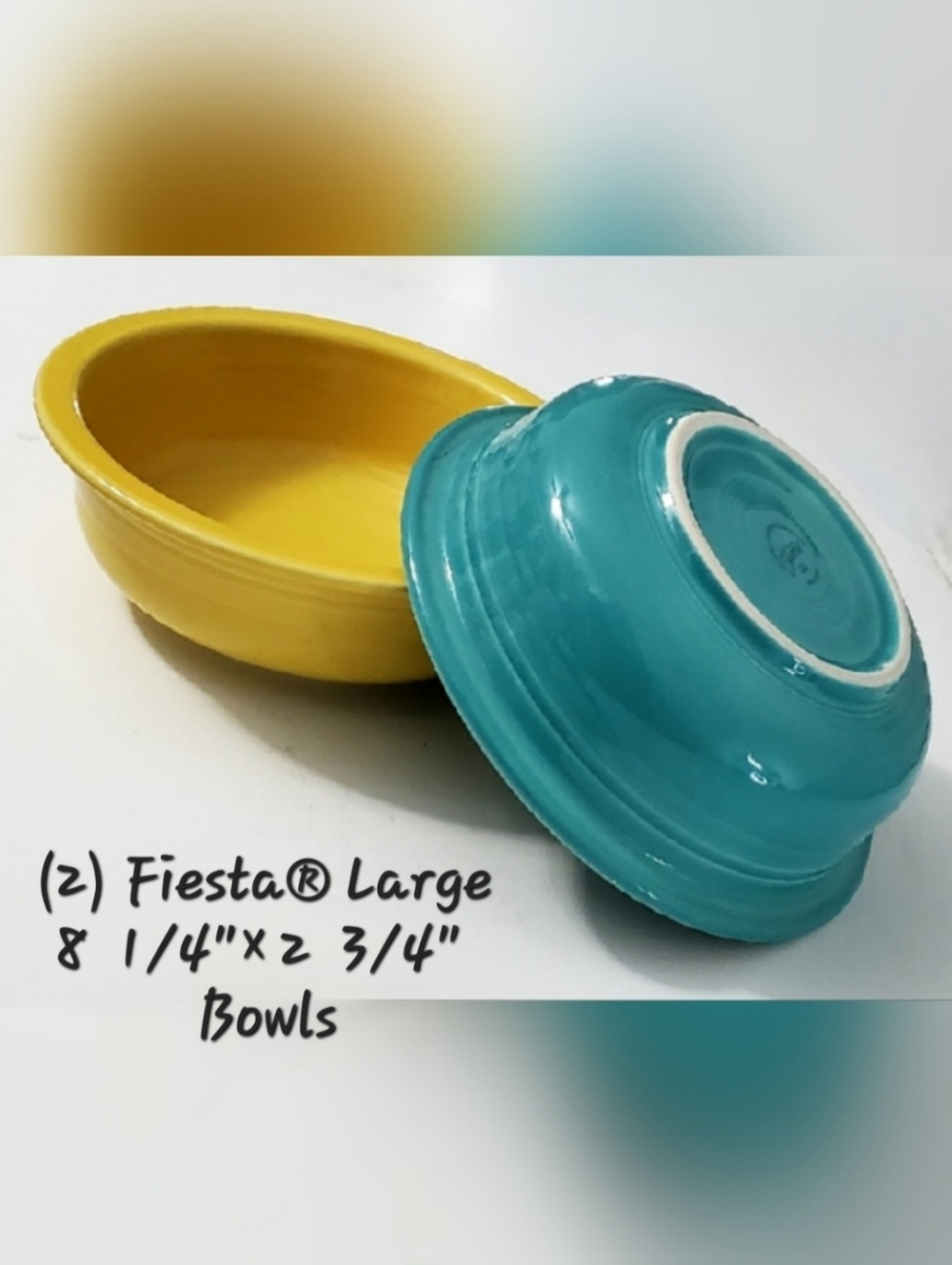 (2) Fiesta® 8 1/4" Large Bowls Turquoise & Yellow Lead-Free